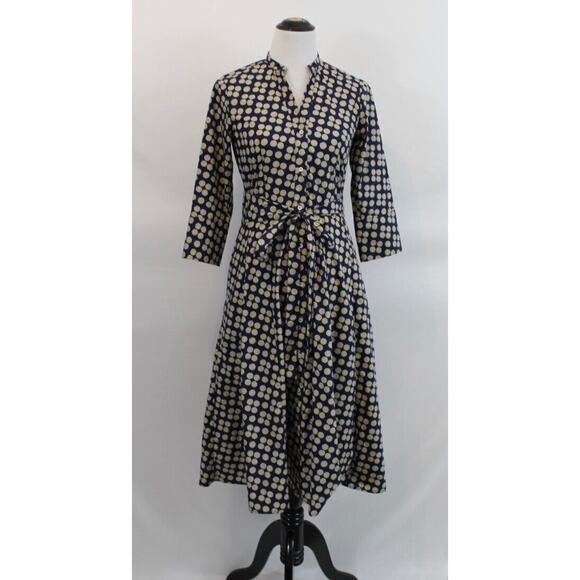 R DERWIN Litchfield Sz 40 S 4 Blue Beige Polka Dot Belted Shirt Dress - Picture 9 of 10